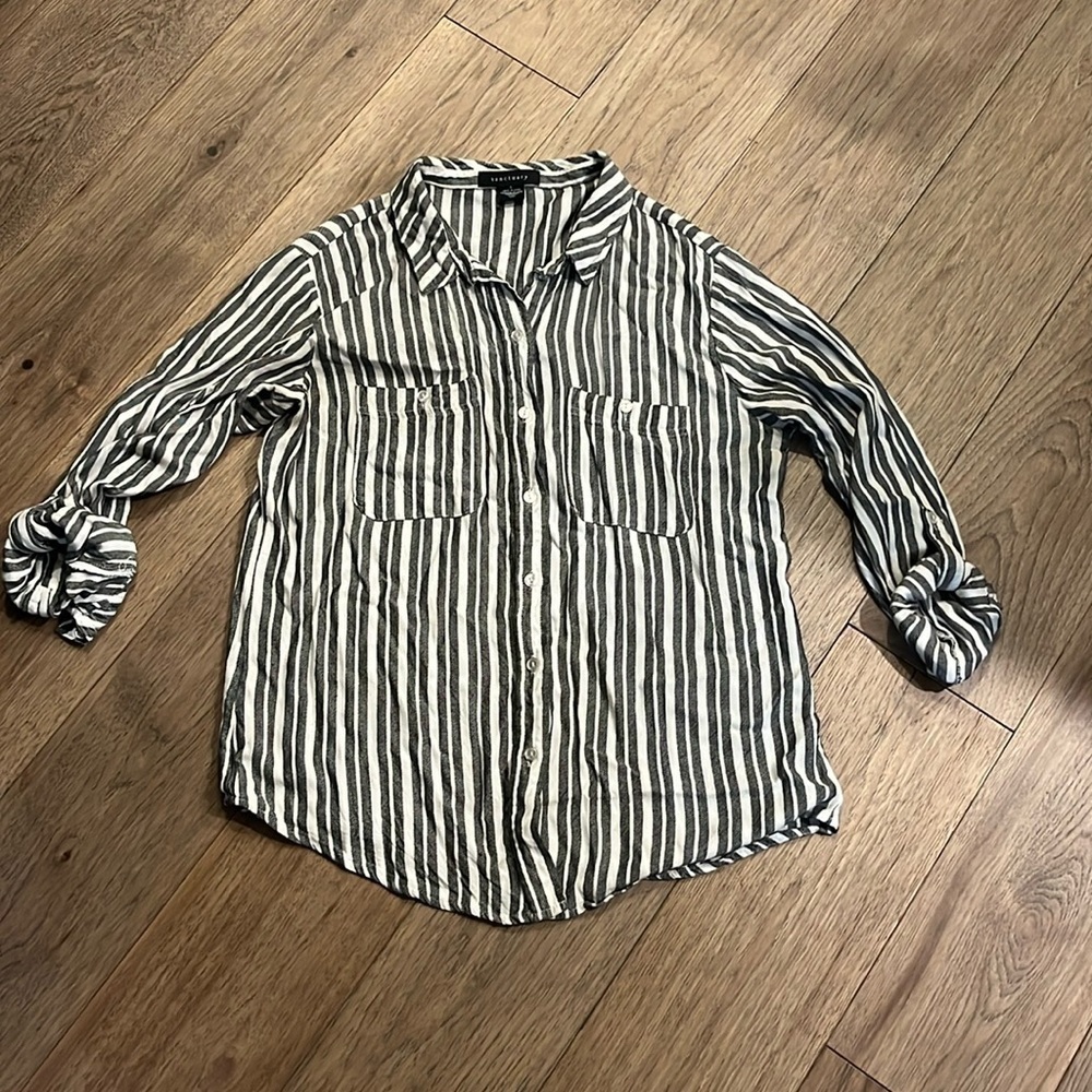 SANCTUARY | soft knit stripe long sleeve button down, size large